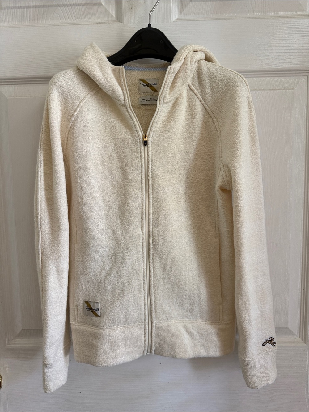 Tracksmith Merino Wool blend Cream Full-Zip Hooded Jacket